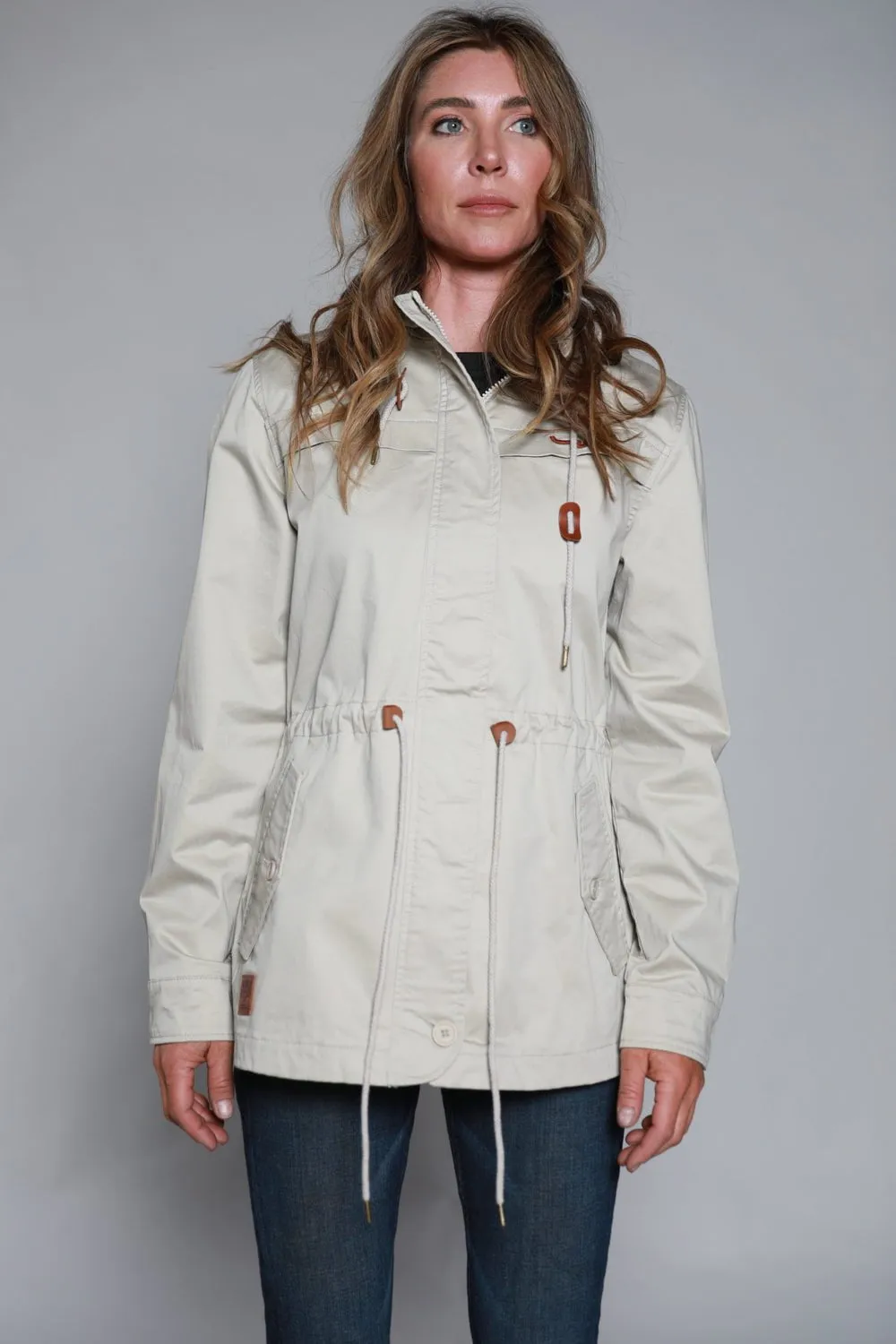 Kimes Ranch Womens Longrider 2 Anorak Sand Cotton Blend Jacket Smart Comfort