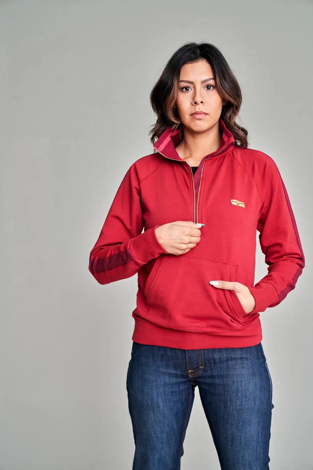 Kimes Ranch Womens Maricopa Half Muted Red Cotton Blend Hoodie Artist Vibe Premium