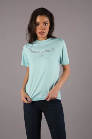Kimes Ranch Womens Outlier Tech Tee Aqua Cotton Blend S/S T-Shirt Eco-friendly Comfortable Wear Sporty Layer Kimes Ranch Womens Outlier Tech Tee Aqua Cotton Blend S/S T-Shirt