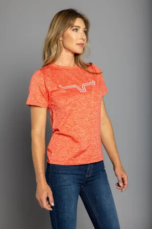 Kimes Ranch Womens Outlier Tech Tee Baked Apple Heather Cotton Blend S/S T-Shirt Seamless Shoulders Kimes Ranch Womens Outlier Tech Tee Baked Apple Heather Cotton Blend S/S T-Shirt Matte Look Weekend Outfit