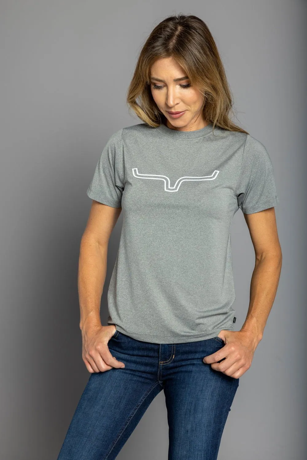 Kimes Ranch Womens Outlier Tech Tee Grey Heather Cotton Blend S/S T-Shirt Breathable Comfort