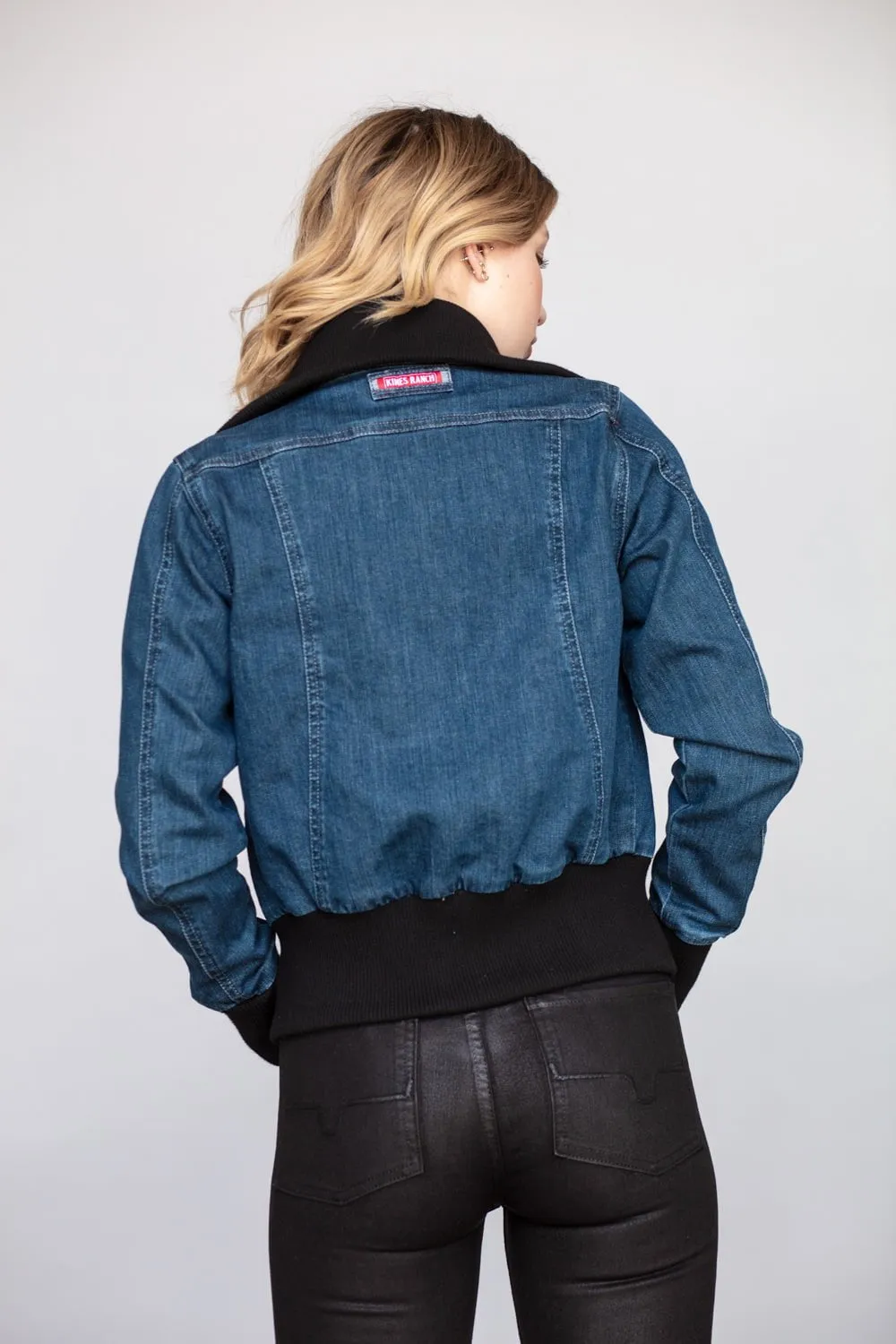 All Size Fit Kimes Ranch Womens Rosie Bomber Jacket Indigo Cotton Blend