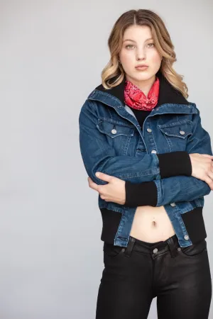 Kimes Ranch Womens Rosie Bomber Jacket Indigo Cotton Blend Casual Fit City Walk Weekend Warrior Neat And Easy Kimes Ranch Womens Rosie Bomber Jacket Indigo Cotton Blend