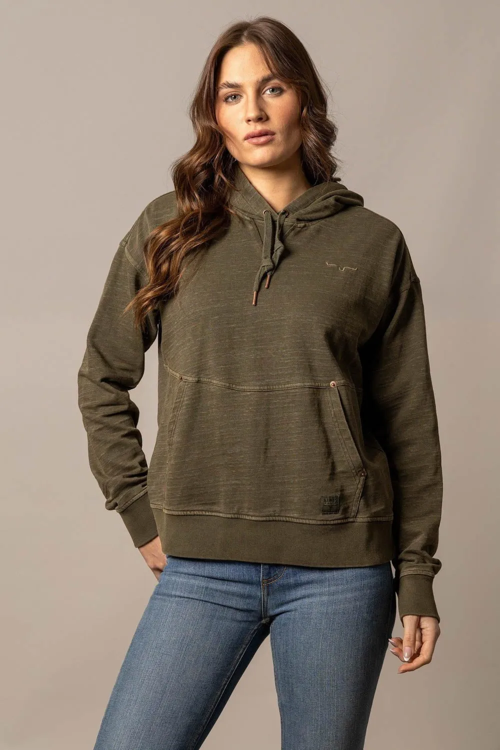 Kimes Ranch Womens Tess Western Pine Cotton Blend Hoodie Everyday Classic Wear Comfy Evening Stroll Weekend Getaway