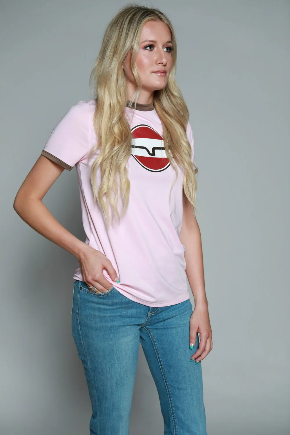 Kimes Ranch Womens Union Made Ringer Tee Blush Polyester S/S T-Shirt family gathering