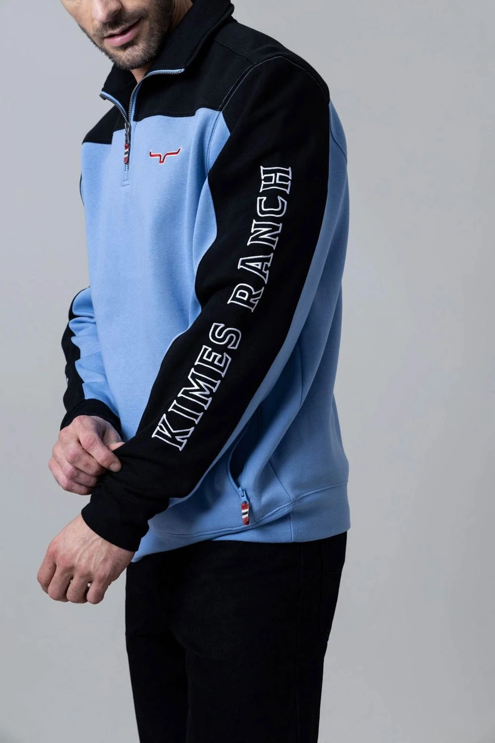 Sustainable fashion Kimes Ranch Mens Competitor Light Blue Poly/Cotton 1/4 Zip Sweater