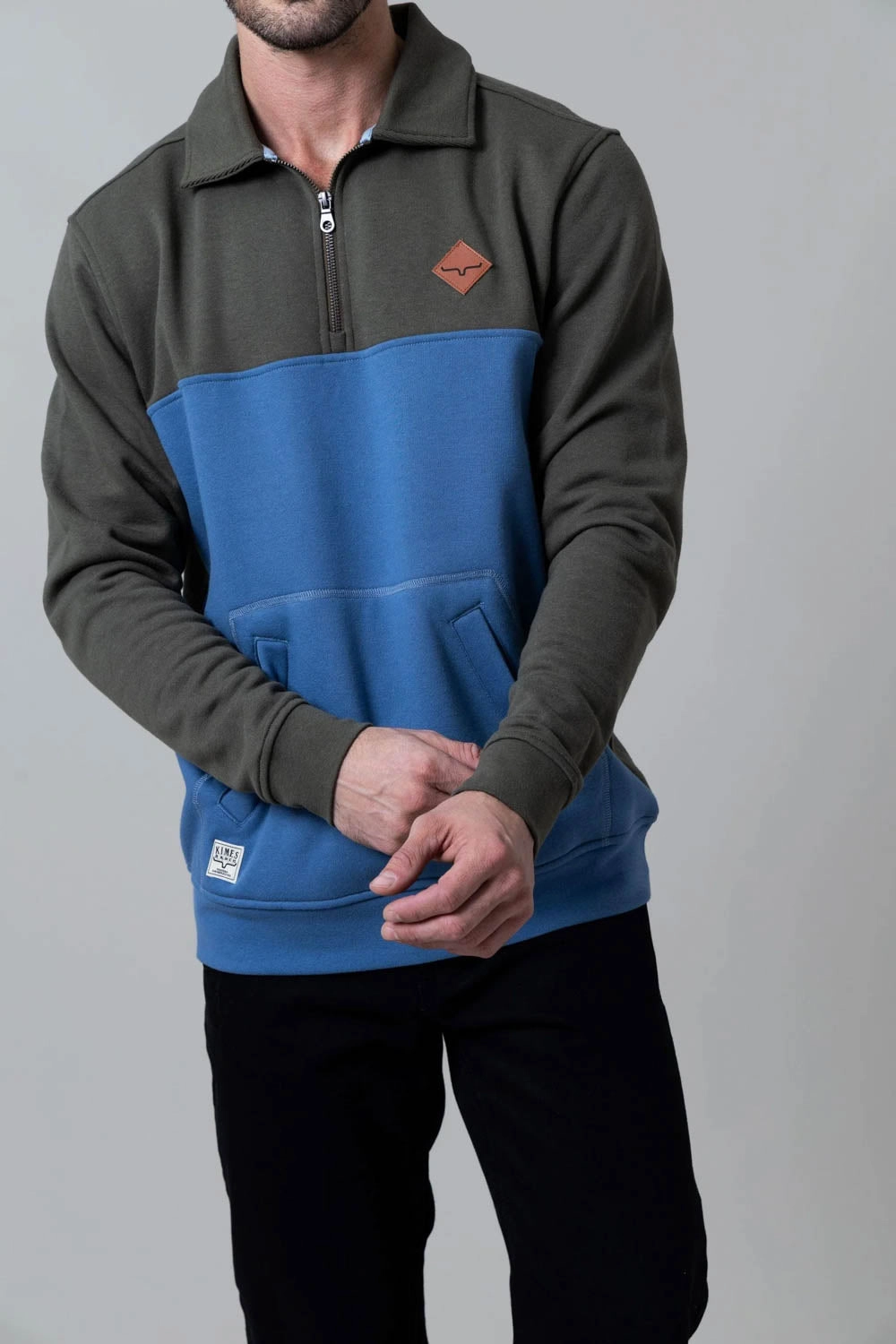 Kimes Ranch Mens Diamond Head Army/Blue Cotton Blend 1/4 Zip Sweater Neutral Shade