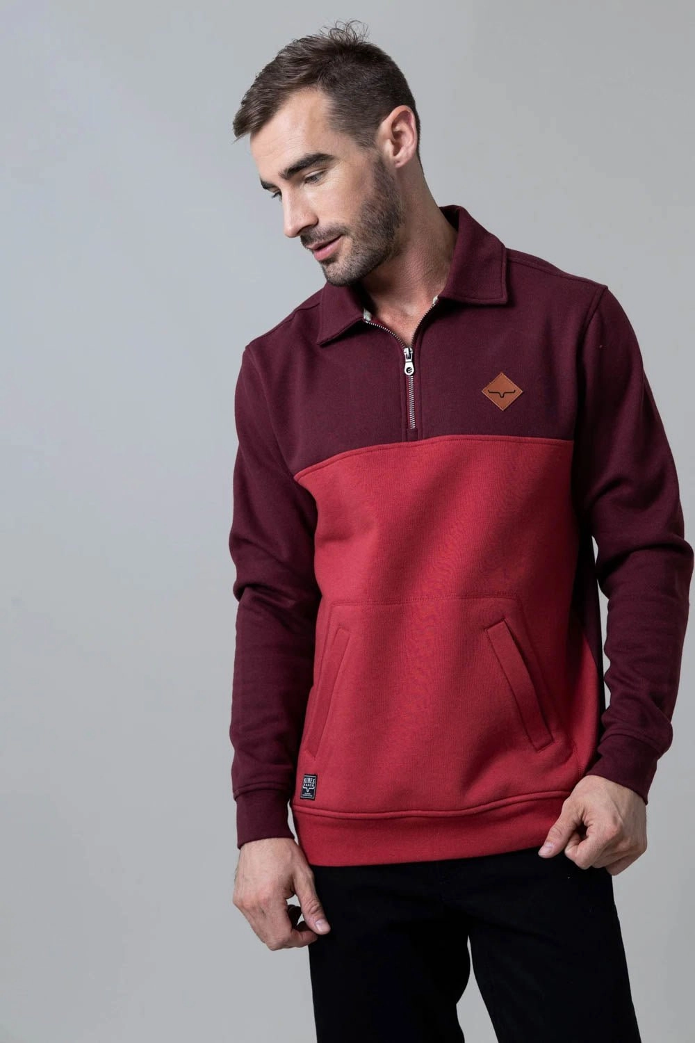 Backpacking Trip Gender Neutral Kimes Ranch Mens Diamond Head Burgundy/Red Cotton Blend 1/4 Zip Sweater