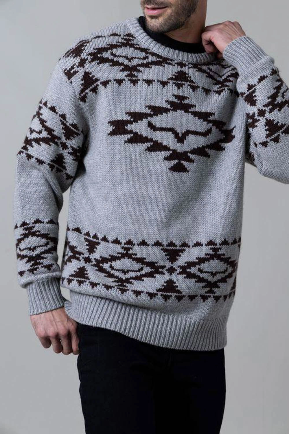 Adjustable Cuffs Kimes Ranch Mens Mescalero Crew Grey Heather Wool Blend Pullover Sweater