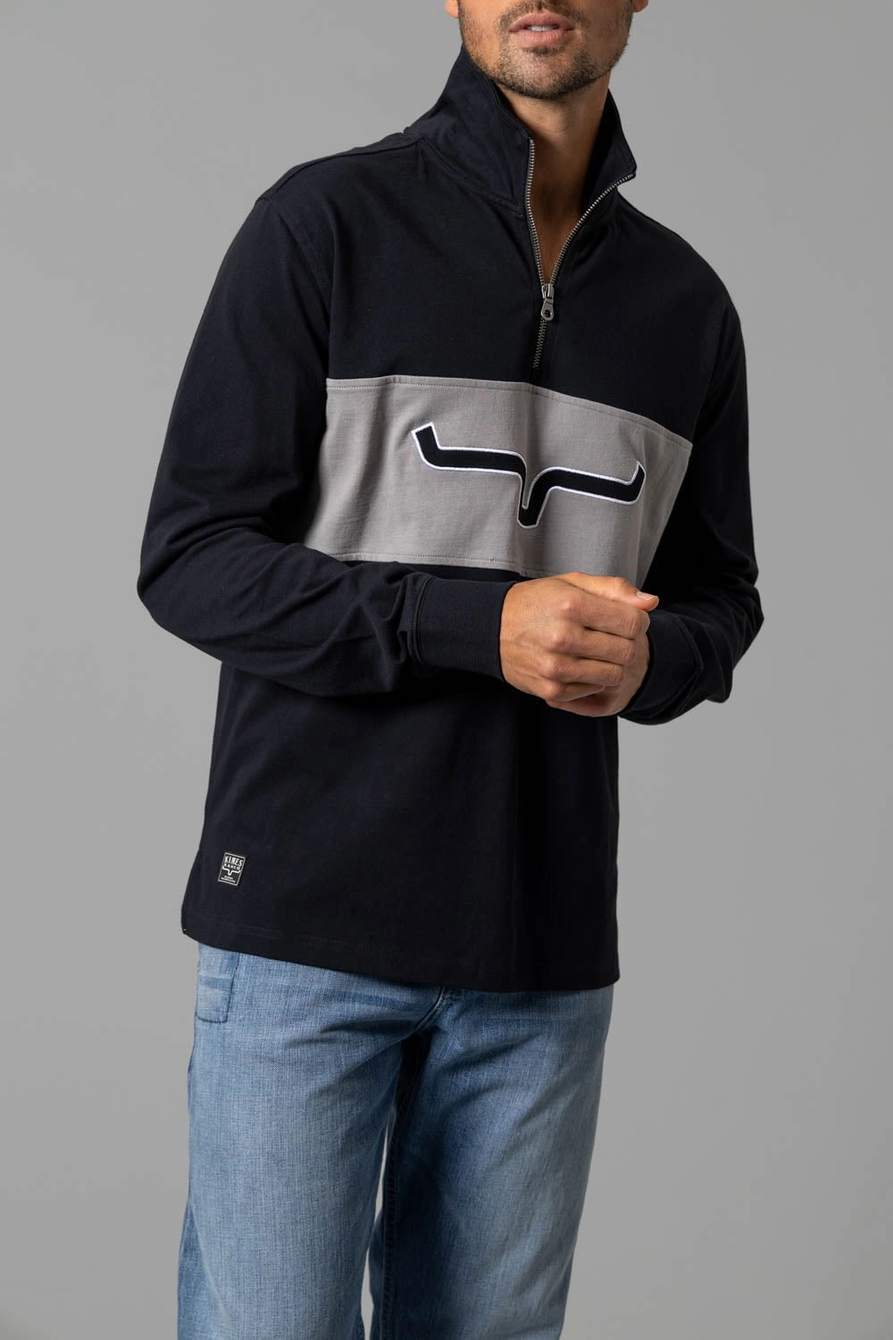 Kimes Ranch Mens Razor Rugby Black 100% Cotton Sweatshirt Comfort Wear Long Sleeve