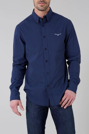 Kimes Ranch Mens Team Shirt Navy Cotton Blend L/S Shirt Drop Shoulder Eye-Catching Pattern Active Lifestyle Kimes Ranch Mens Team Shirt Navy Cotton Blend L/S Shirt