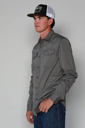 Kimes Ranch Mens Tucson HB Black Cotton Blend L/S Western Shirt Reflective Trim Subtle Print Holiday Gift Kimes Ranch Mens Tucson HB Black Cotton Blend L/S Western Shirt