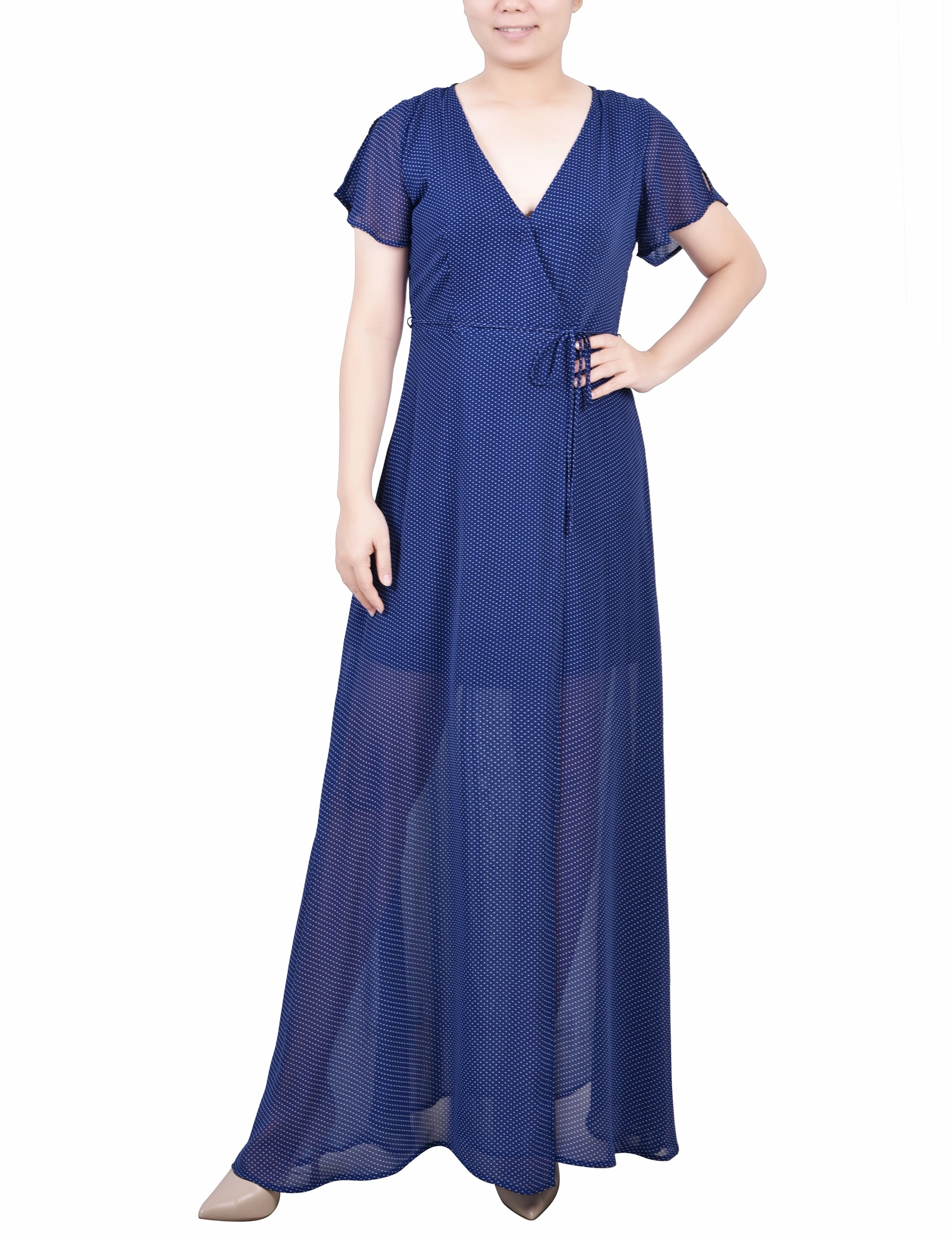 Timeless Layering Short Sleeve Chiffon Wrap Maxi Dress