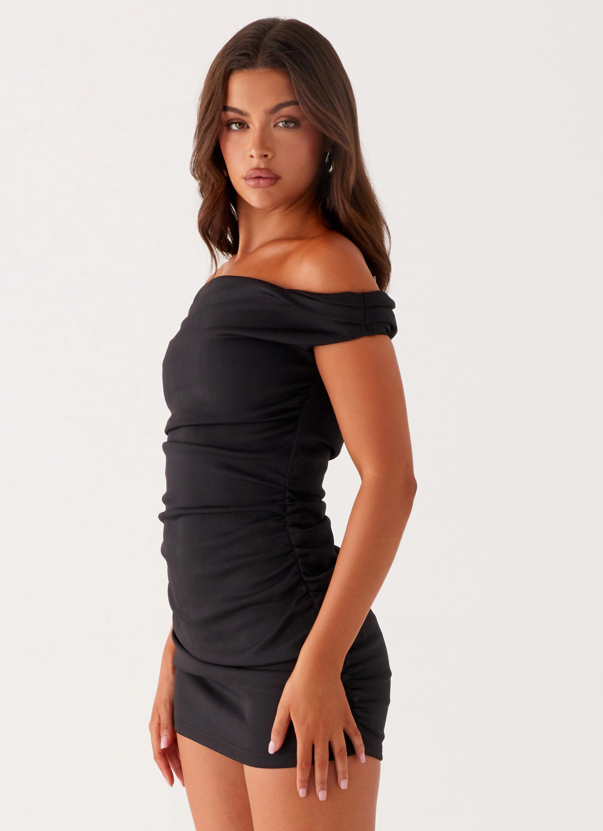 Morgan Off Shoulder Mini Dress - Black Abstract Pattern