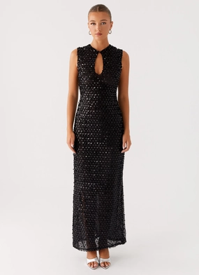 Kore Sequin Maxi Dress - Black Stylish Draping Kore Sequin Maxi Dress - Black Flattering bodycon dress Neutral Form