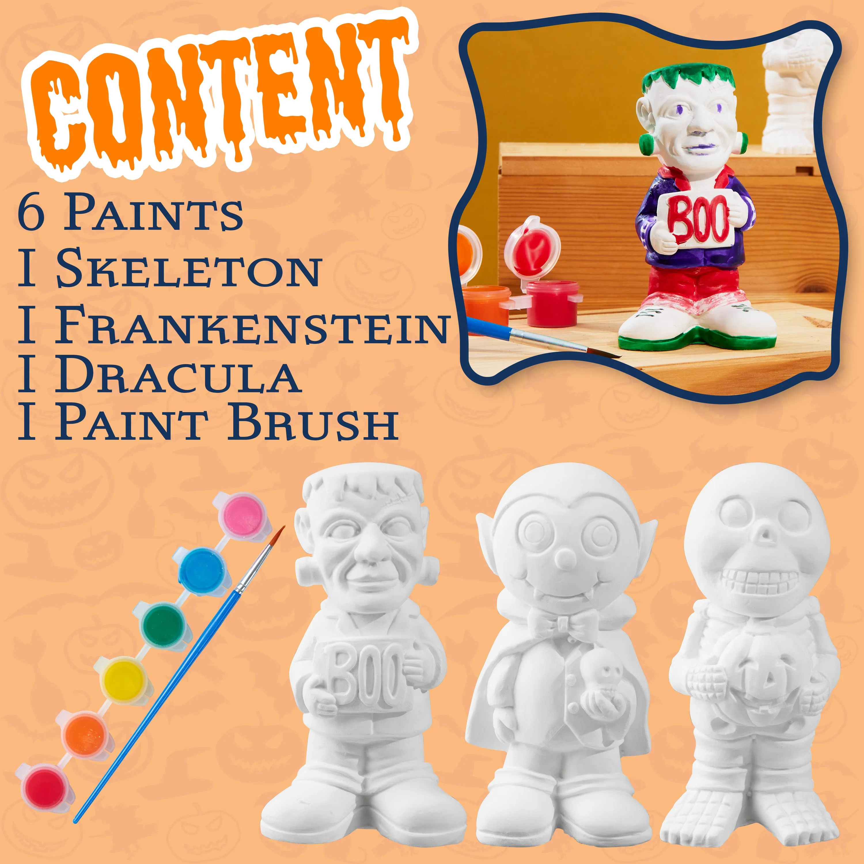 KreativeKraft Kids Painting Set Halloween Decorations - Paint Your Own Sets for Kids (Set of 3)
