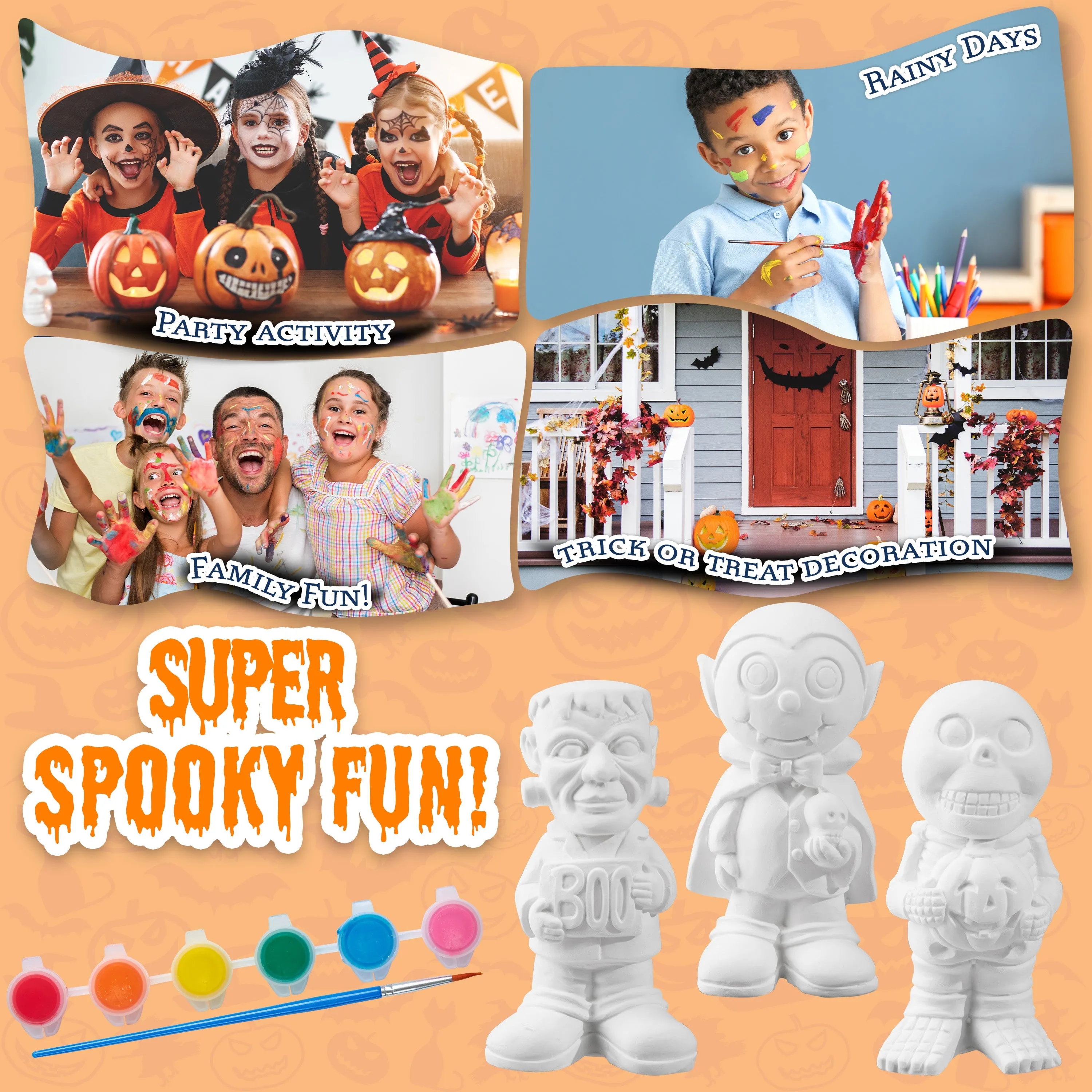 KreativeKraft Kids Painting Set Halloween Decorations - Paint Your Own Sets for Kids (Set of 3)