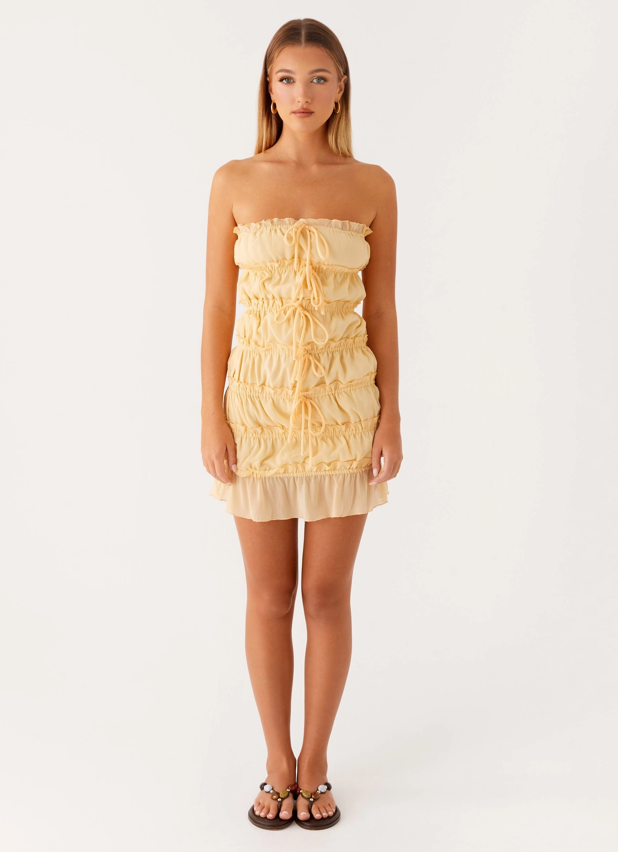 Kylan Mini Dress - Apricot Tulle Flow