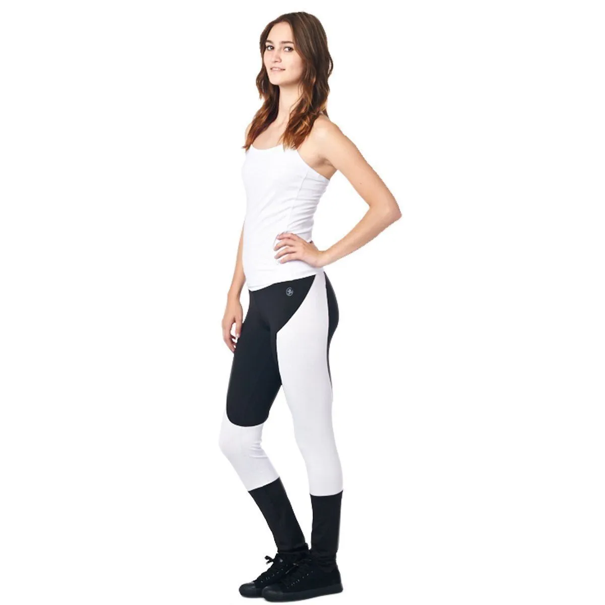 LA Society Women's Yoga Fitness White/Black Racerback Sleeveless Tank Top and Yoga Legging Pants