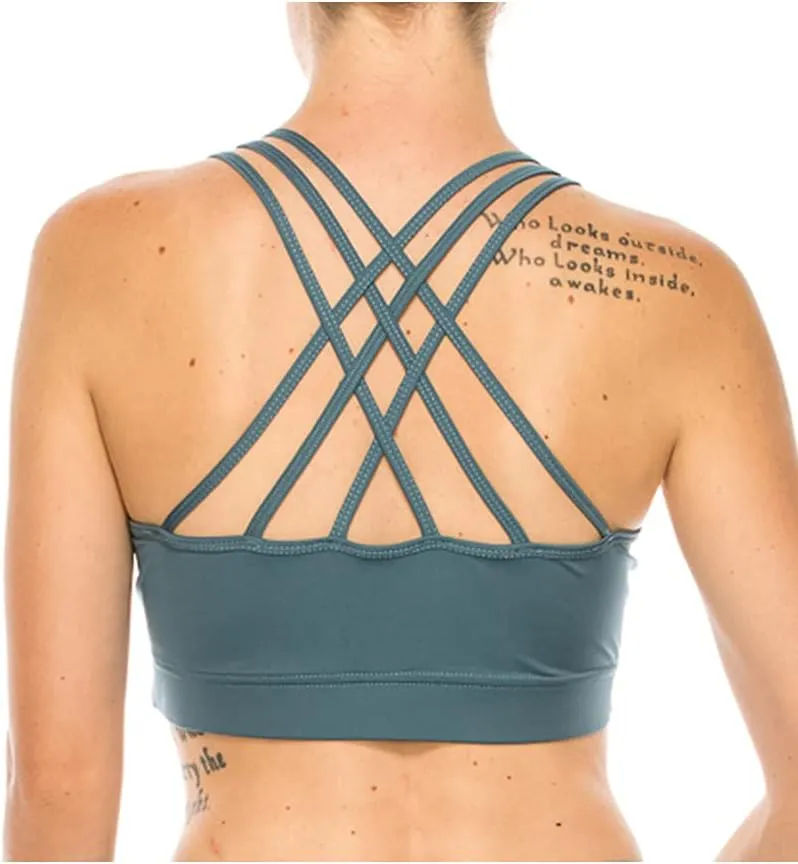 LA12ST Women Strappy Sports Bra Crisscross Back High Impact Padded Yoga Workout Gym Activewear Bra
