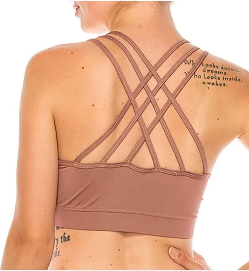LA12ST Women Strappy Sports Bra Crisscross Back High Impact Padded Yoga Workout Gym Activewear Bra