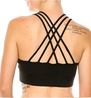 LA12ST Women Strappy Sports Bra Crisscross Back High Impact Padded Yoga Workout Gym Activewear Bra