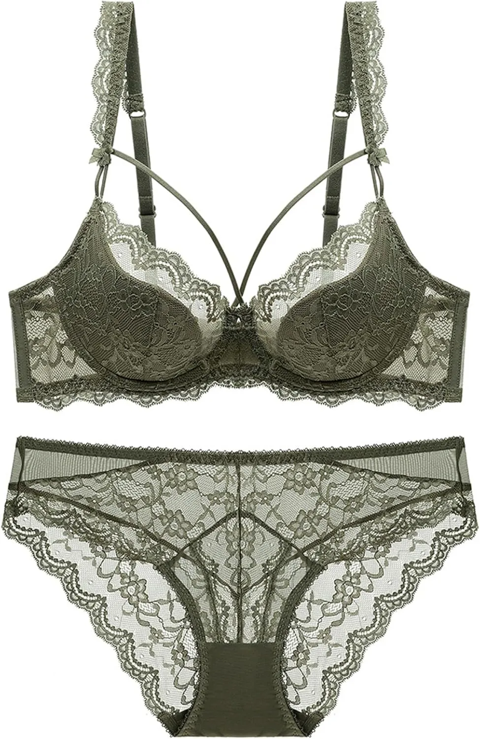 Lace Long Sleeve Lingerie Set for Women And Breathable Gathered Large Bra Underwear Men Short Leg