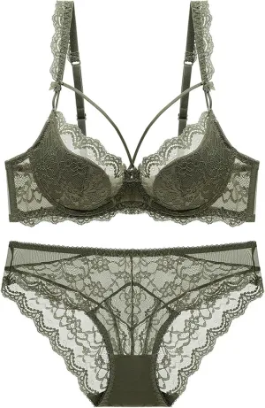 Lace Long Sleeve Lingerie Set for Women And Breathable Gathered Large Bra Underwear Men Short Leg