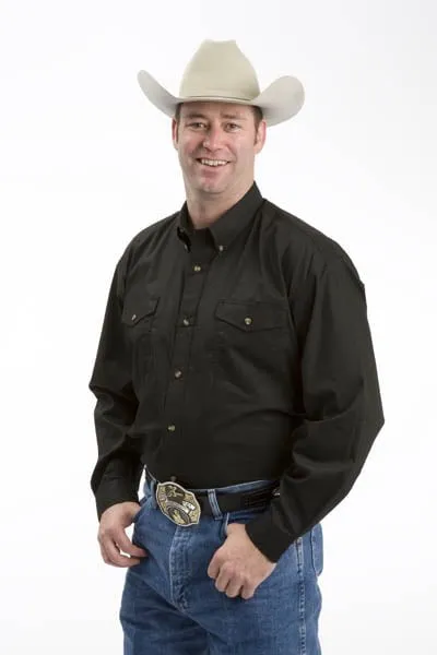 family gathering Durable Texture Roper Mens Black 100% Cotton L/S Button Down Solid Poplin Western Shirt