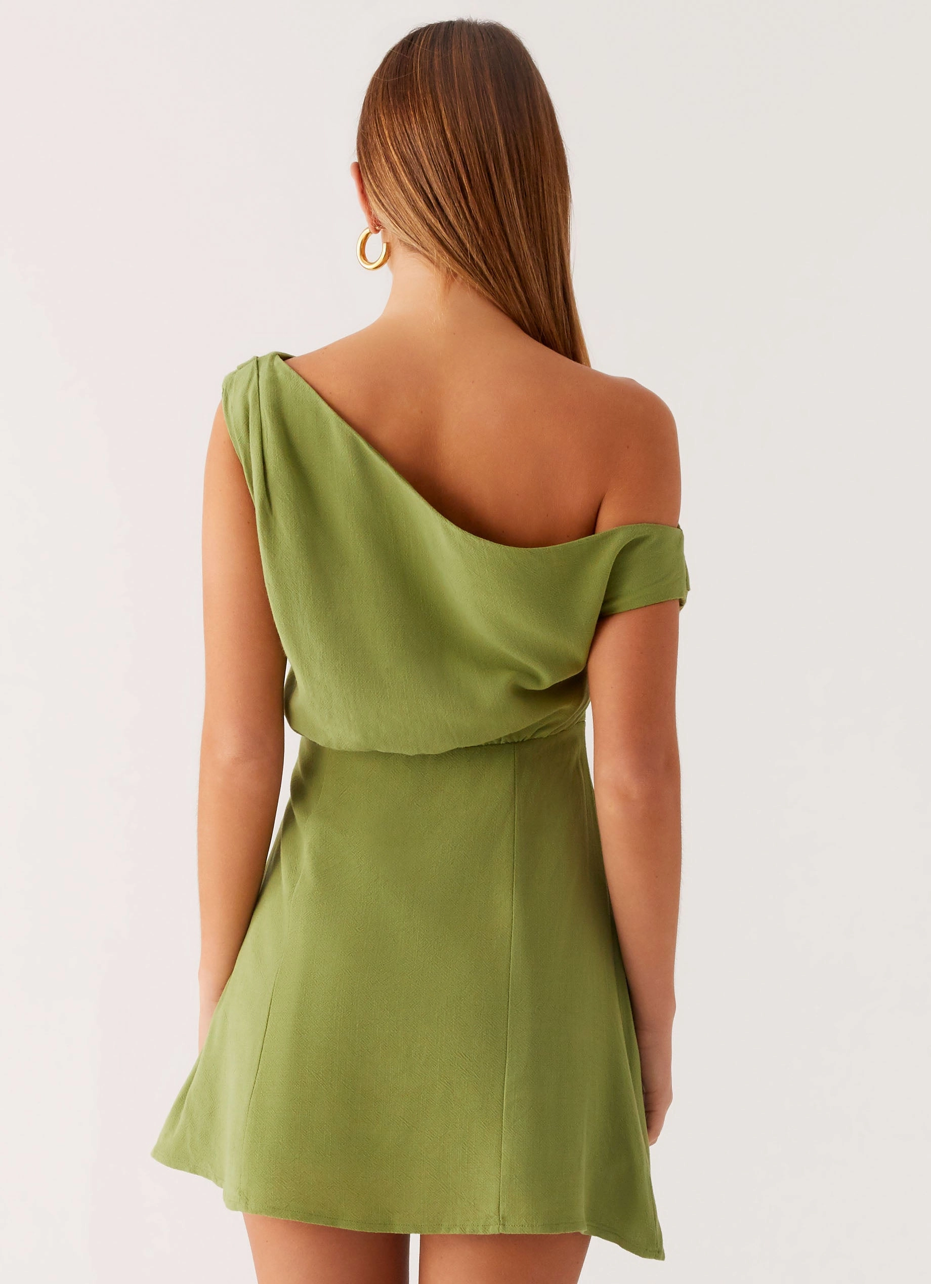 Satin Fabric Trendy Everyday Lady Love Linen Mini Dress - Cactus