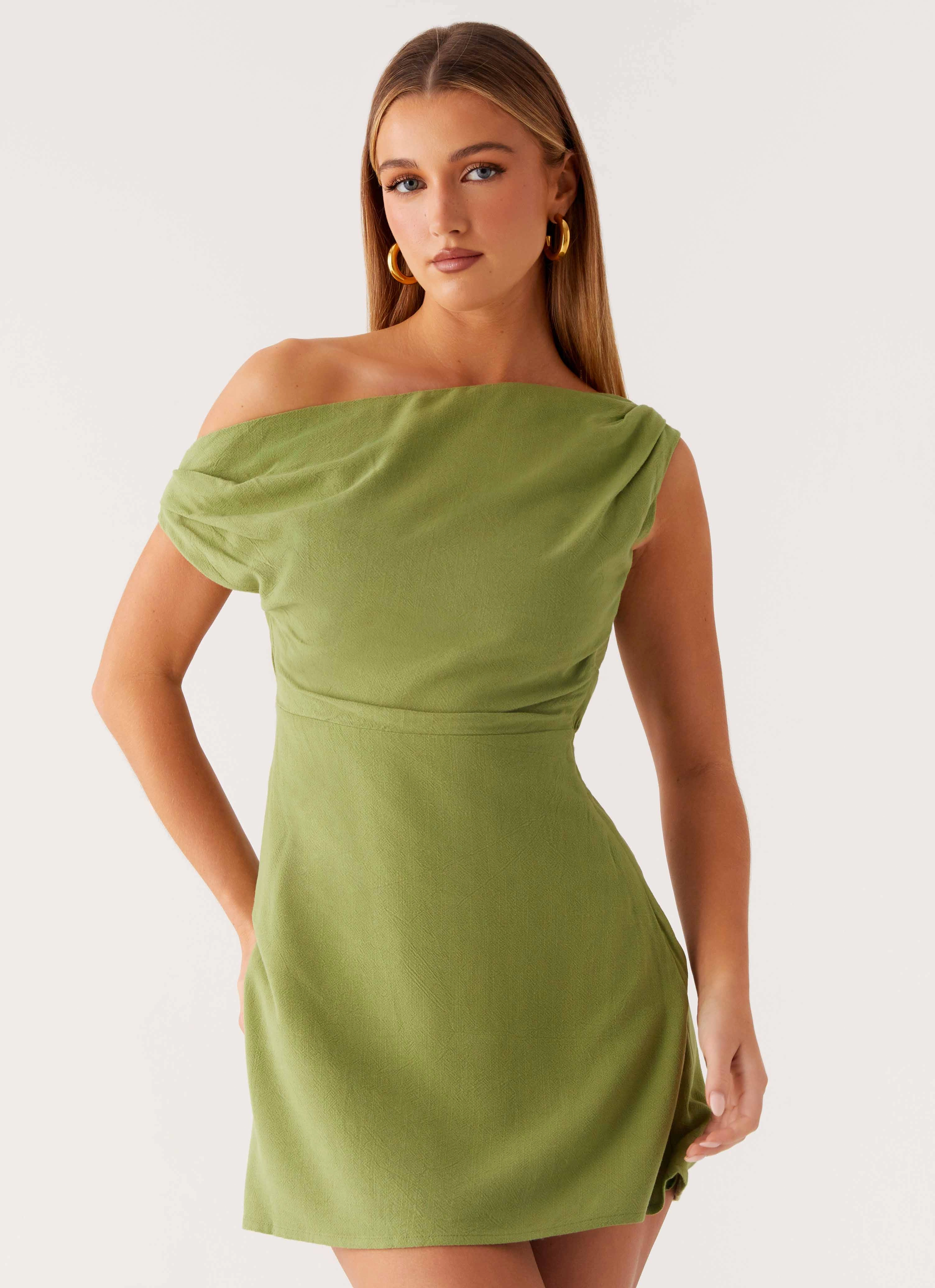 retro-style Lady Love Linen Mini Dress - Cactus