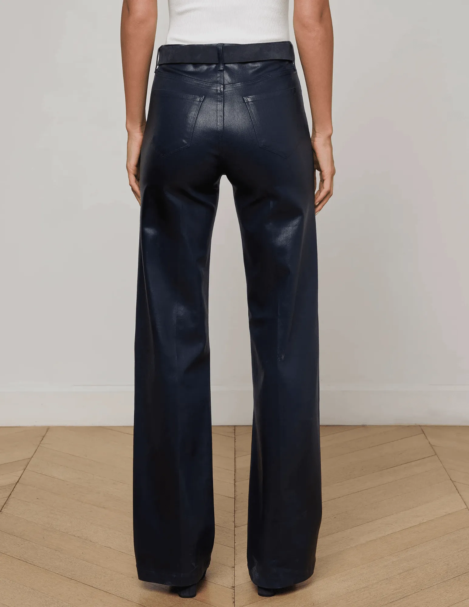 L'AGENCE Clayton High Rise Wide Leg Coated Jeans in Deep Midnight Coated Elegant Formal Sporty Comfort