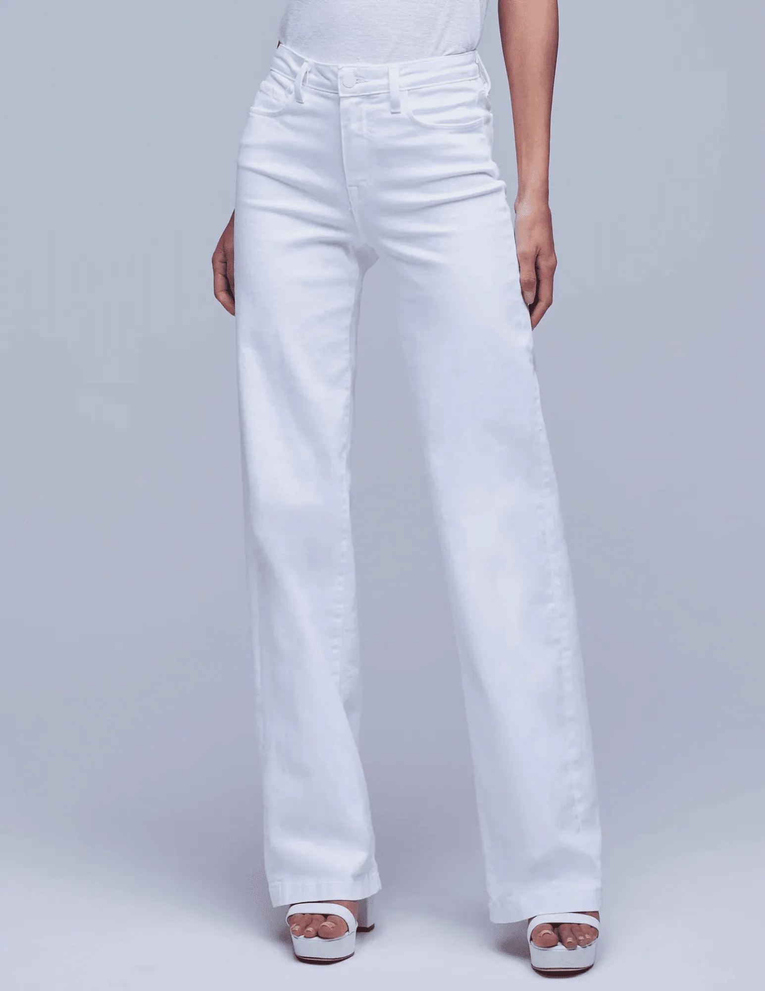 L'Agence Clayton High Rise Wide Leg Jeans in Blanc Weekend Getaway Trend Setter