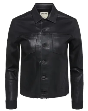 L'AGENCE Janelle Slim Raw Coated Jacket In Saturated Black Coated Durable Shape L'AGENCE Janelle Slim Raw Coated Jacket In Saturated Black Coated Holiday Vibes Date Night Lightweight Lightweight Morning Stroll Durable