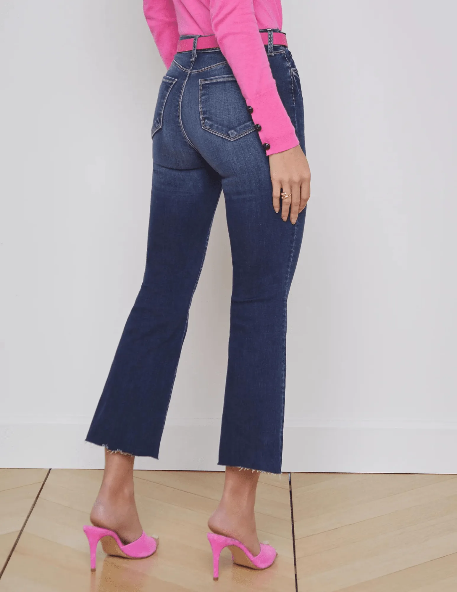 Beach Day Sustainable Elegant Adult Fashion L'Agence Kendra High Rise Crop Flare Jean In Columbia