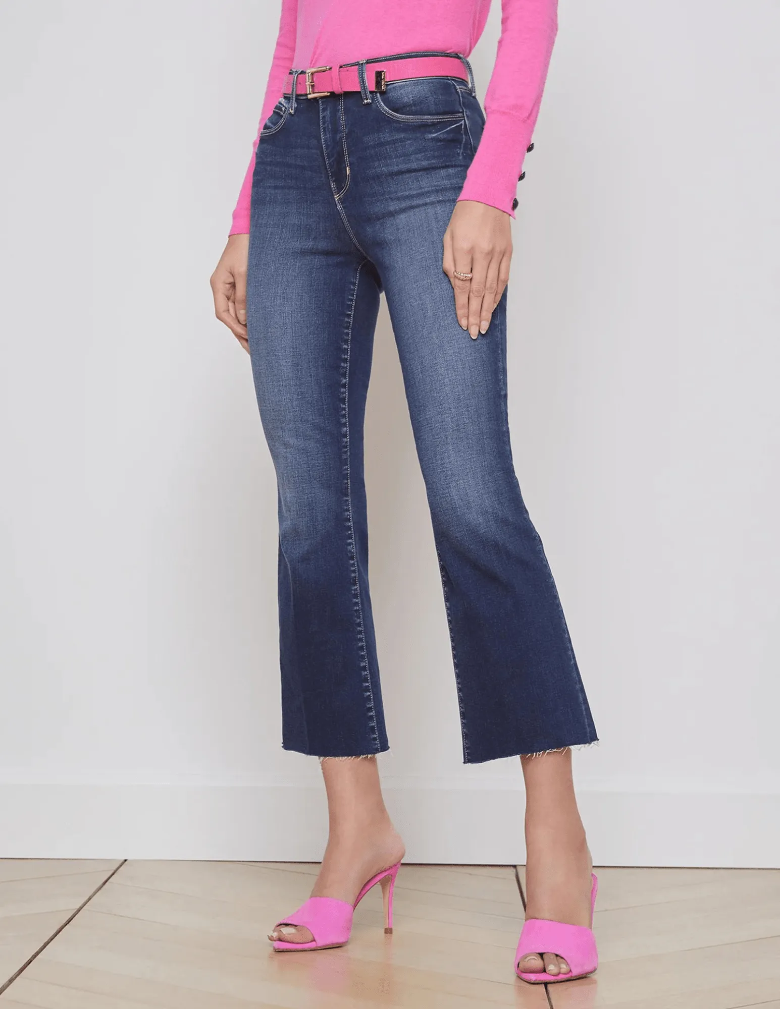 L'Agence Kendra High Rise Crop Flare Jean In Columbia Sunny Vibes Office Wear