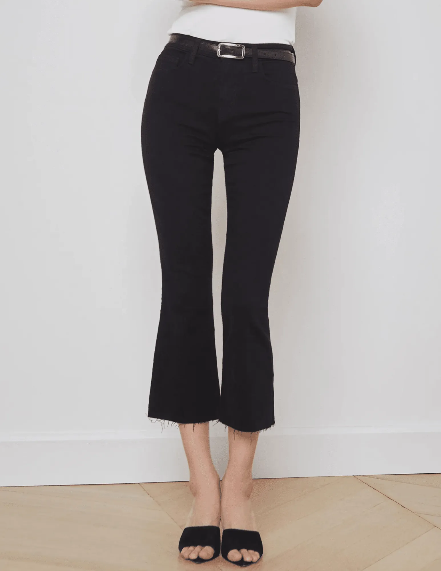 Sustainable Beach Day Formal Fashion Lover L'AGENCE Kendra High Rise Crop Flare Jeans In Black