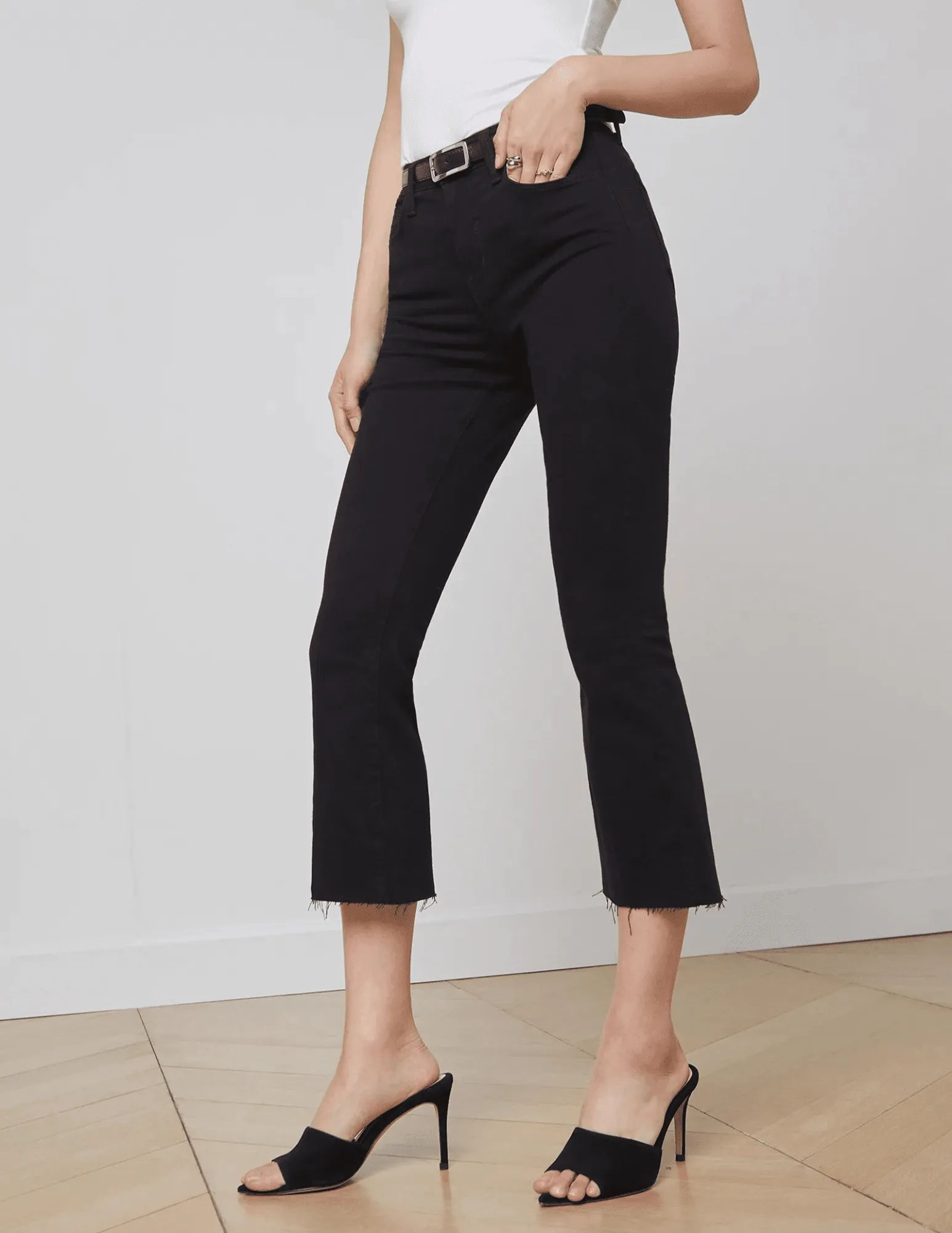 Modern Textured L'AGENCE Kendra High Rise Crop Flare Jeans In Black