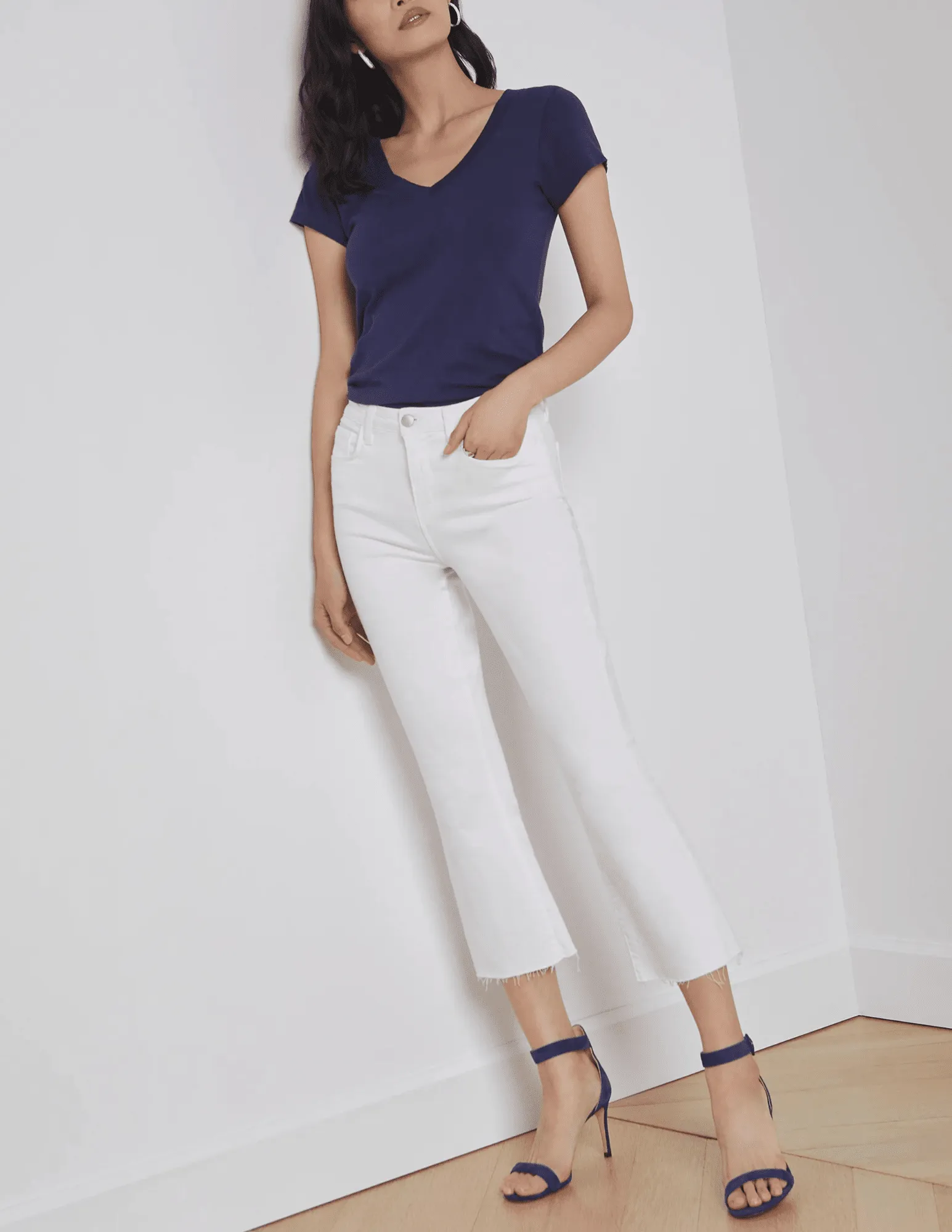 L'AGENCE Kendra High Rise Crop Flare Jeans In Blanc Fashion Routine