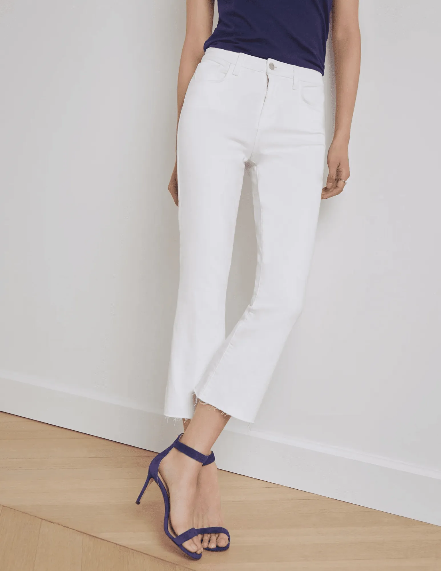 On-the-Go Look L'AGENCE Kendra High Rise Crop Flare Jeans In Blanc