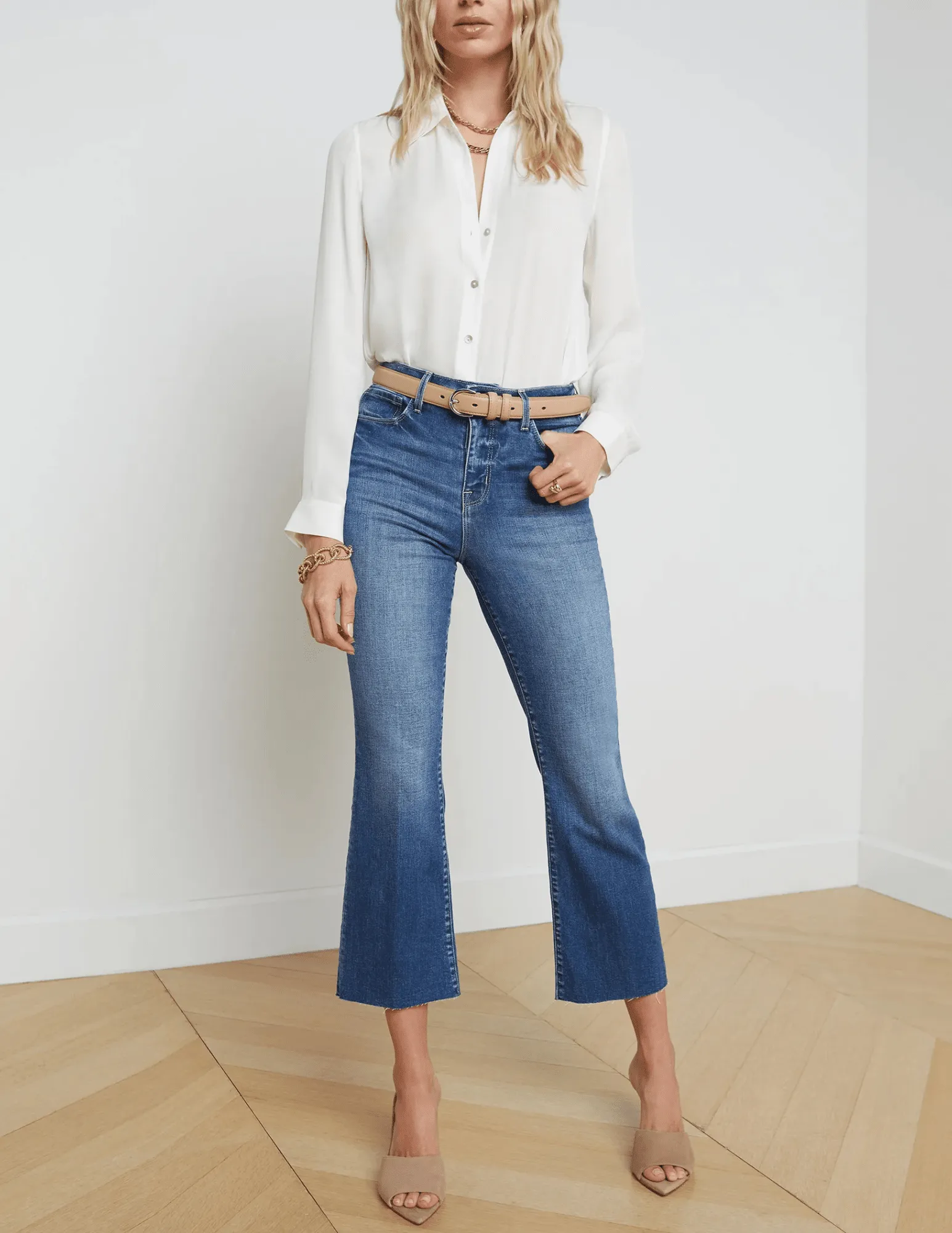 L'AGENCE Kendra High Rise Crop Flare Jeans in Cambridge Year Round Piece