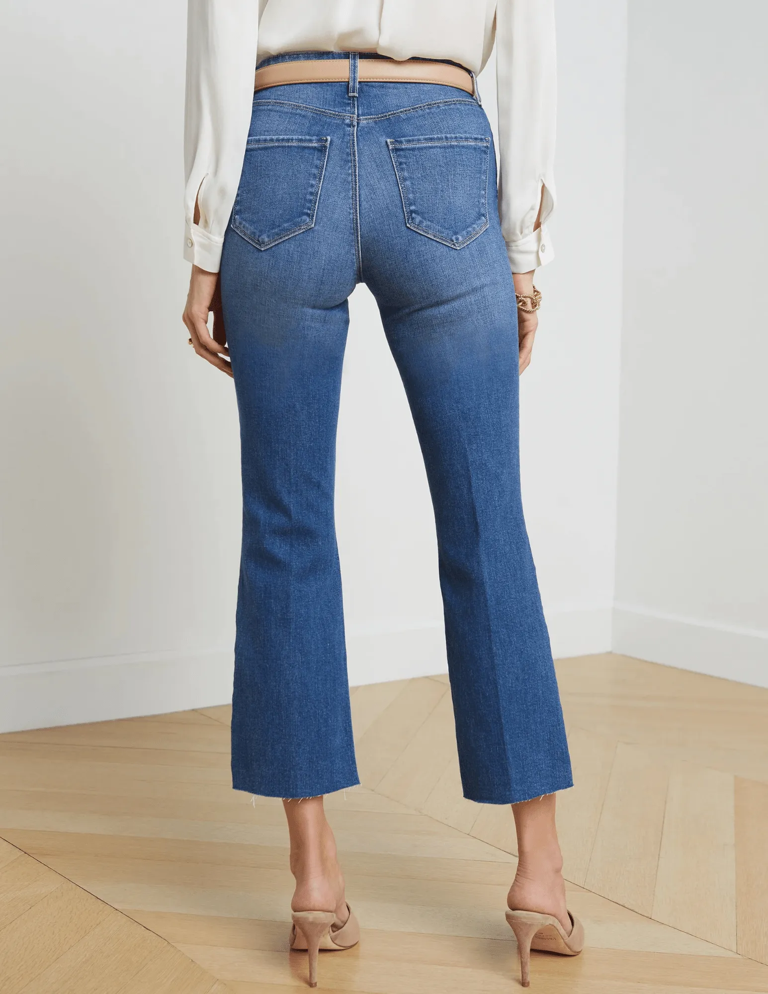 L'AGENCE Kendra High Rise Crop Flare Jeans in Cambridge Couple Look Eco Friendly Street Style