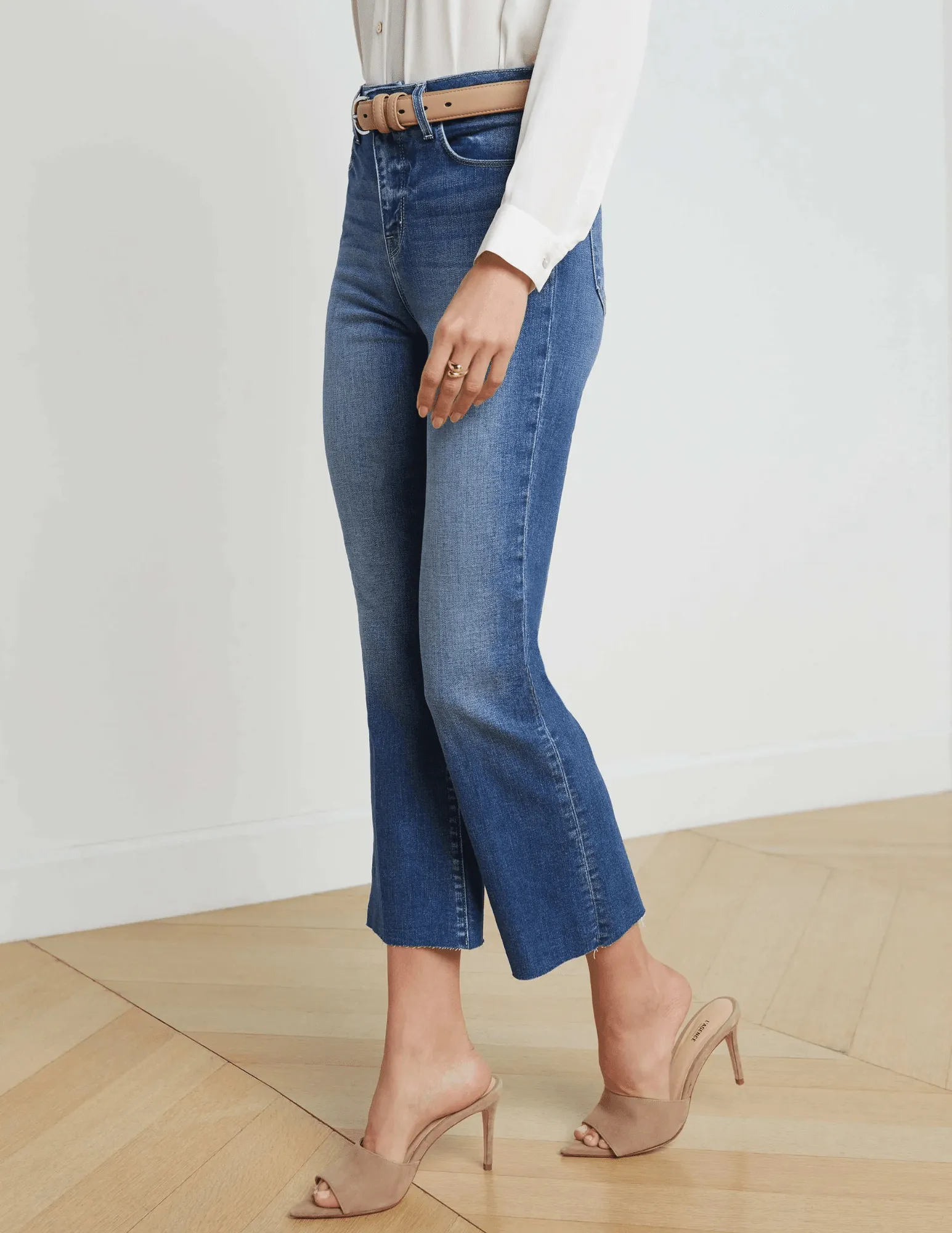 L'AGENCE Kendra High Rise Crop Flare Jeans in Cambridge Family Style Luxury