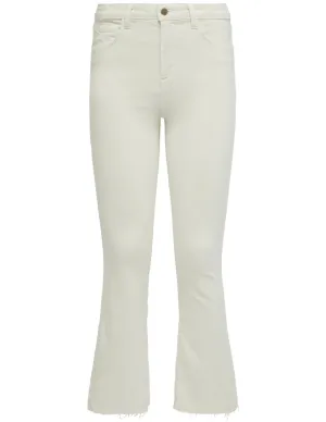 L'AGENCE Kendra High Rise Crop Flare Jeans In Vintage White Fit Retention Multi Pocket Design Softened Seams L'AGENCE Kendra High Rise Crop Flare Jeans In Vintage White