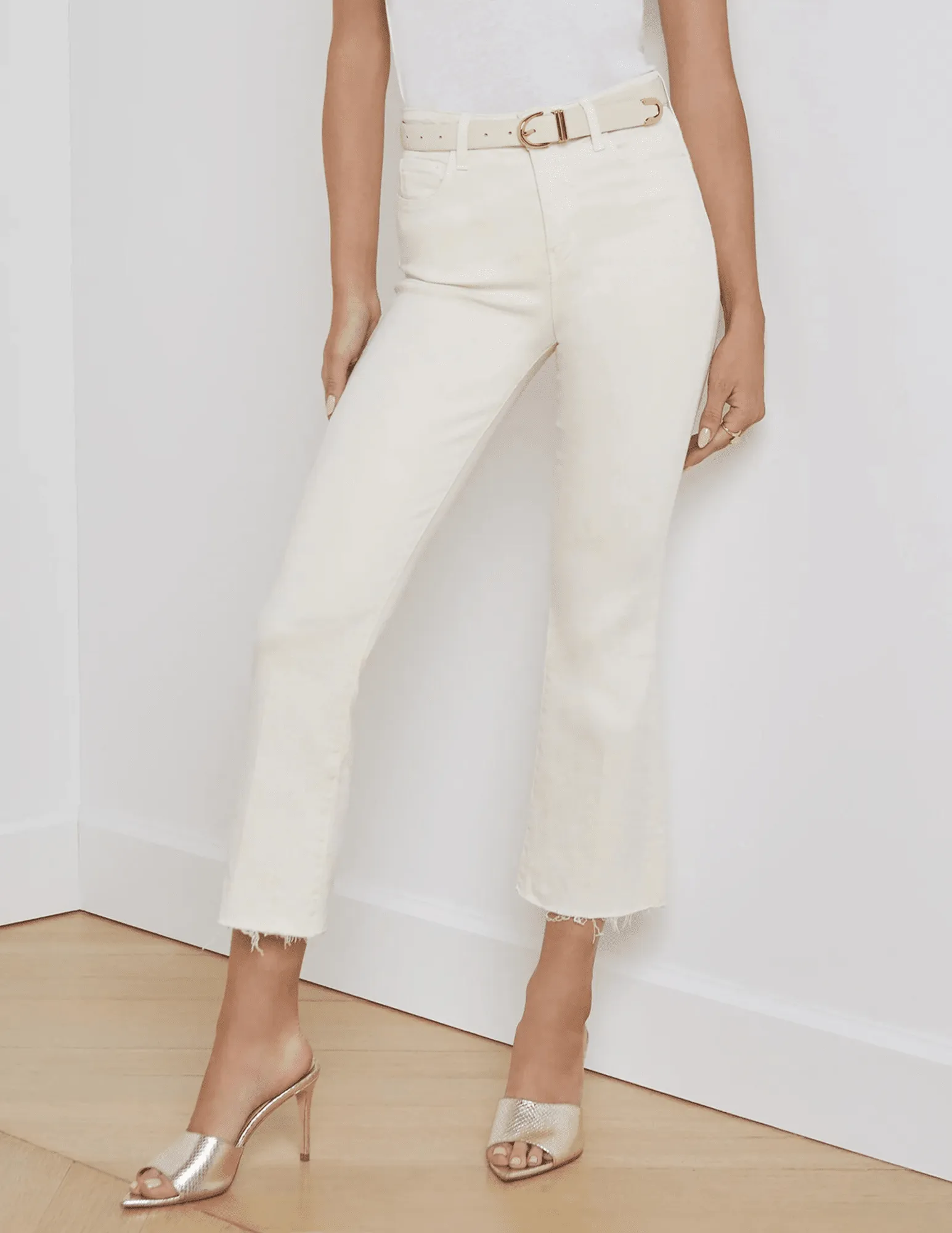 Comfortable Style Everyday Look L'AGENCE Kendra High Rise Crop Flare Jeans In Vintage White