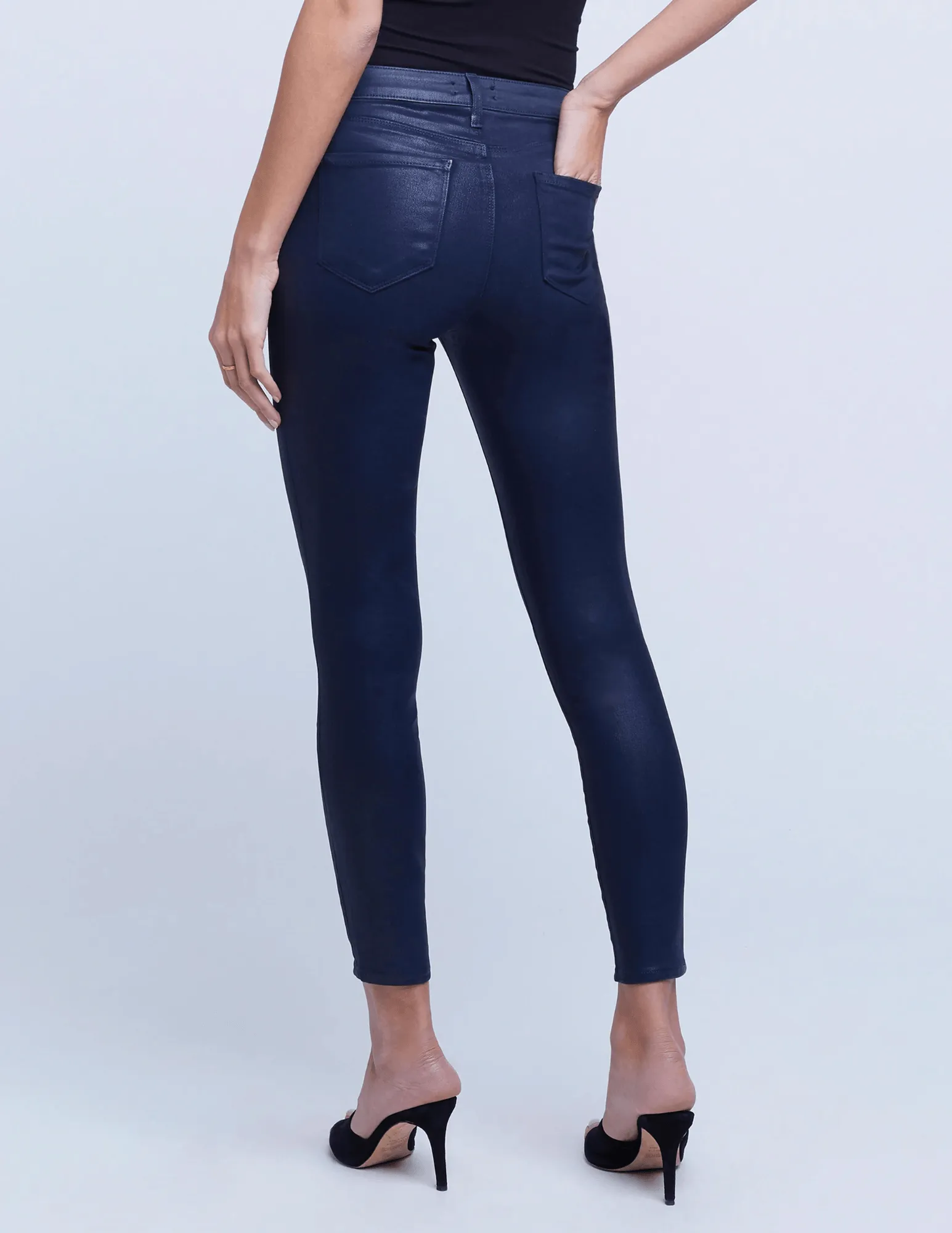 L'AGENCE Margot High Rise Coated Jeans In Navy Coated Tailored Cut