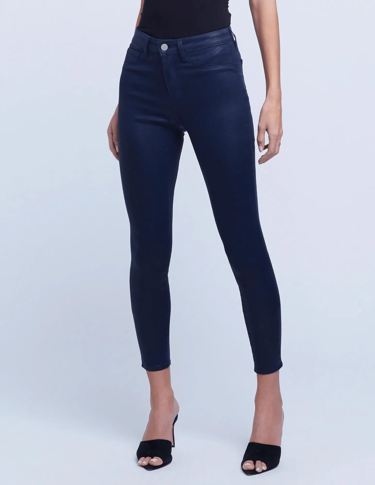Light Outfit L'AGENCE Margot High Rise Coated Jeans In Navy Coated