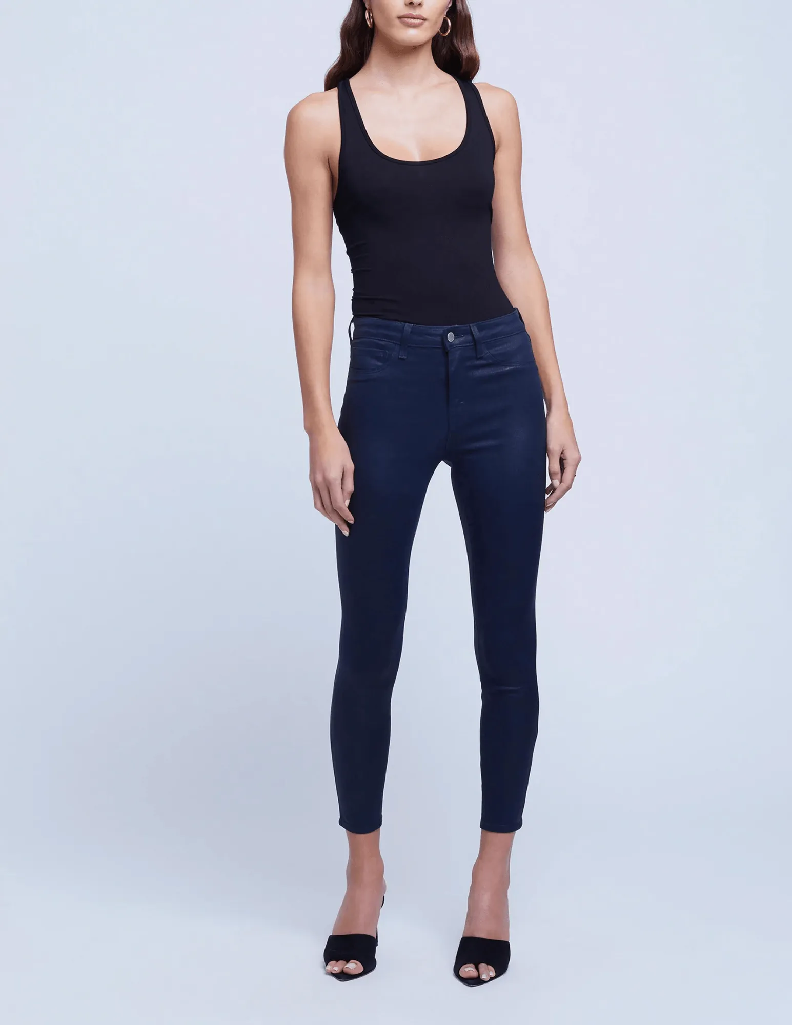 L'AGENCE Margot High Rise Coated Jeans In Navy Coated Youth Style Student Outfit
