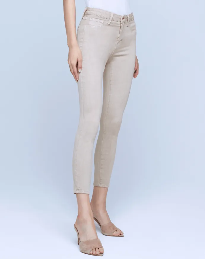 Street Fashion Parent Style Spring Mood Bold Look L'AGENCE Margot High Rise Skinny Jeans In Biscuit