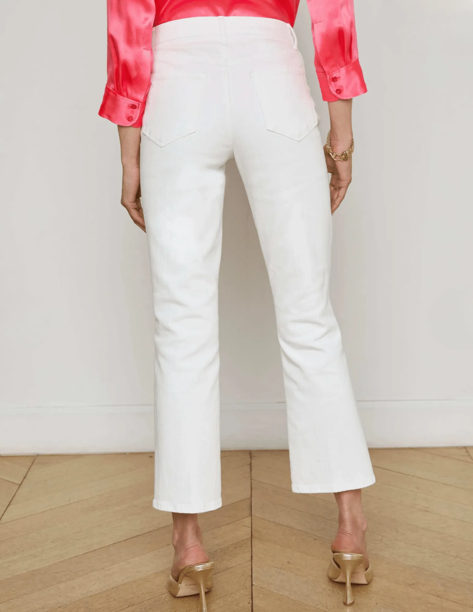 Minimal Fit Eco Friendly Date Night L??AGENCE Noya Cropped Slim Flare Jeans in Blanc